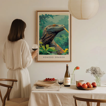 Komodo Dragon Poster | Ancient Reptile Wildlife Wall Art — styled in a modern interior