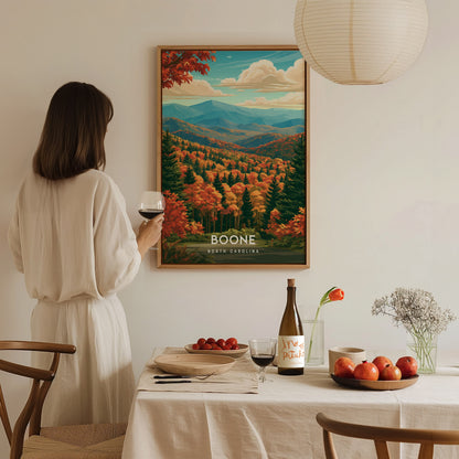 Boone, North Carolina Poster | Blue Ridge Mountain Charm Wall Art — styled in a modern interior