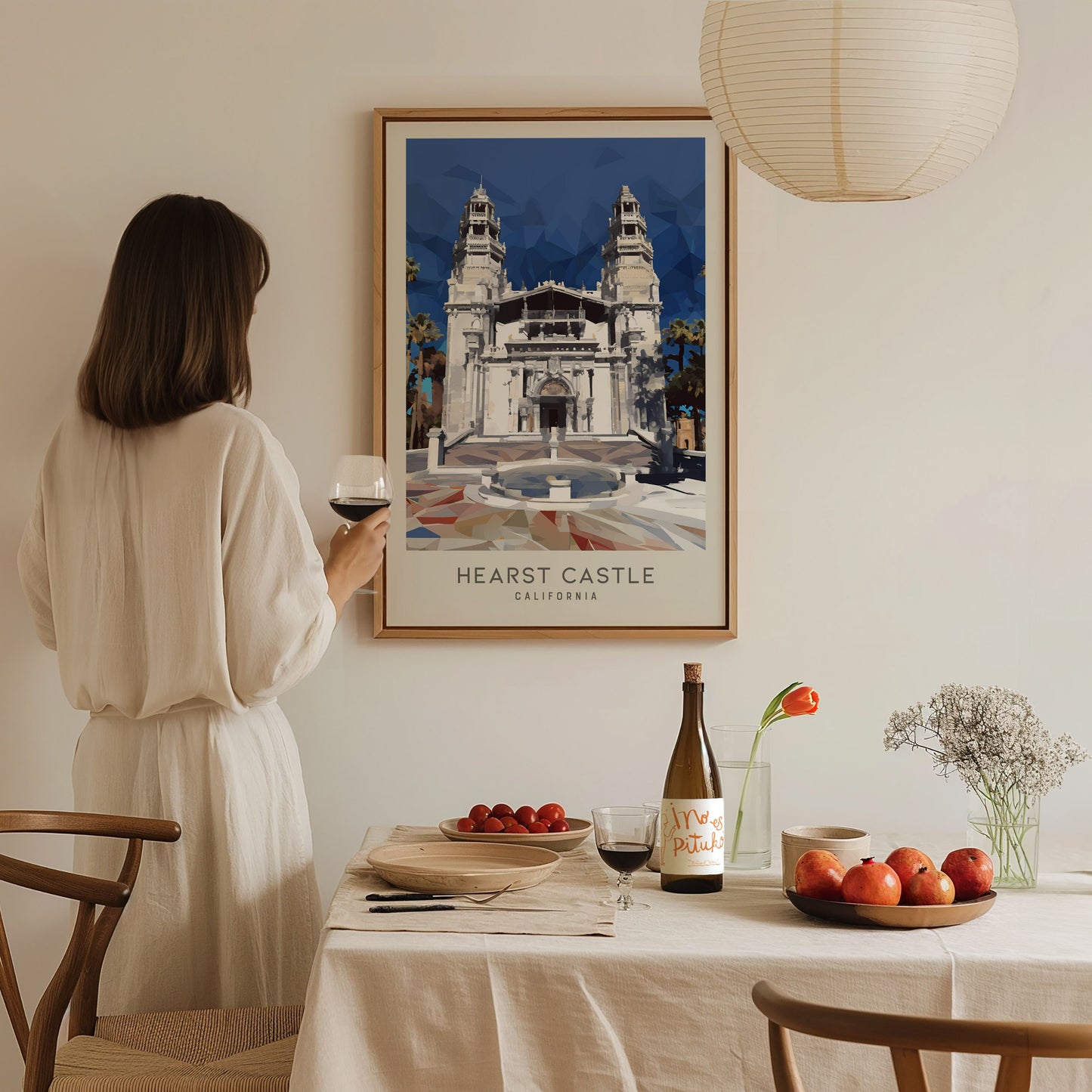 Hearst Castle Matte Border Poster | San Simeon, California Travel Wall Art — styled in a modern interior