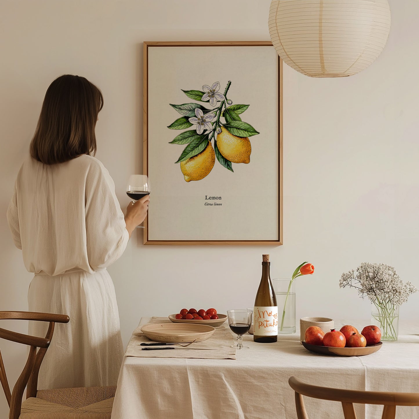 Botanical Lemon Poster | Citrus x Limon Framed Wall Art — styled in a modern interior