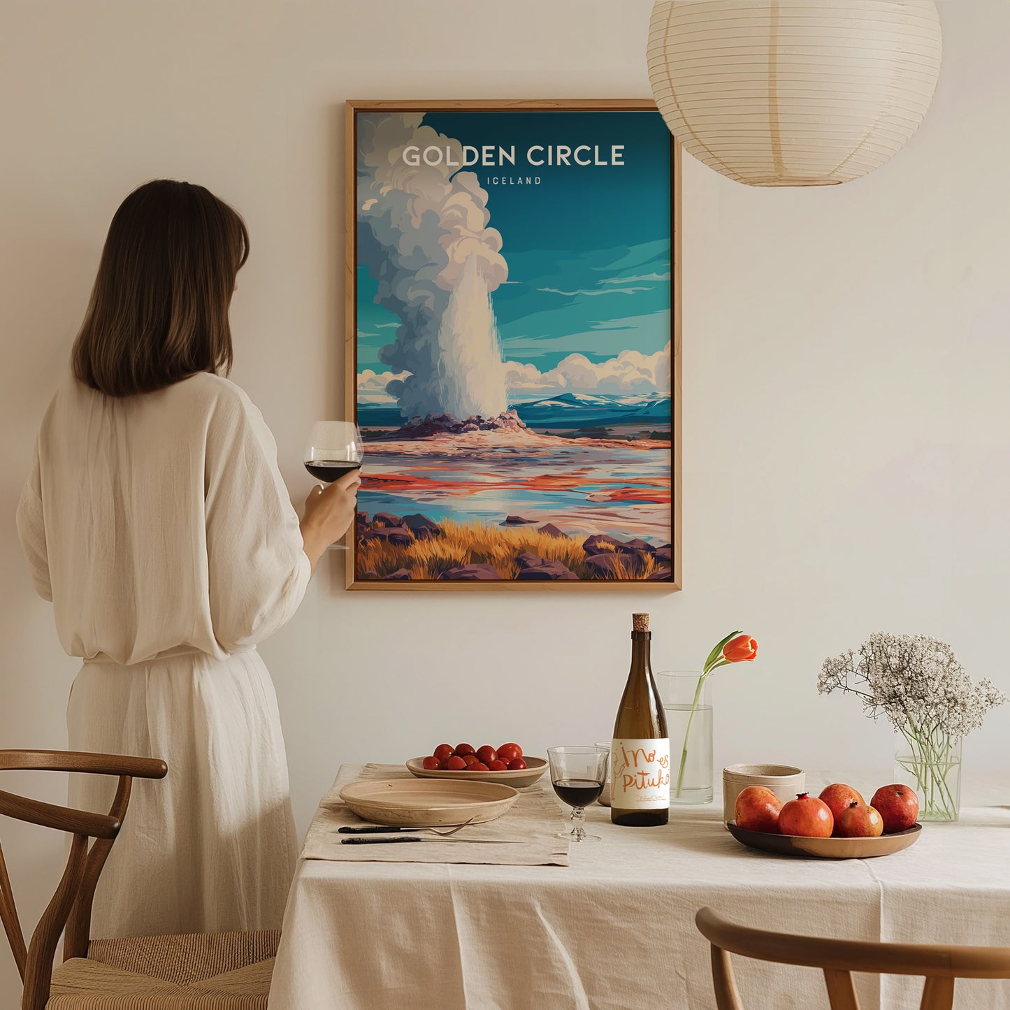 Golden Circle, Iceland Poster | Geysers & Waterfalls Nordic Wall Art — styled in a modern interior