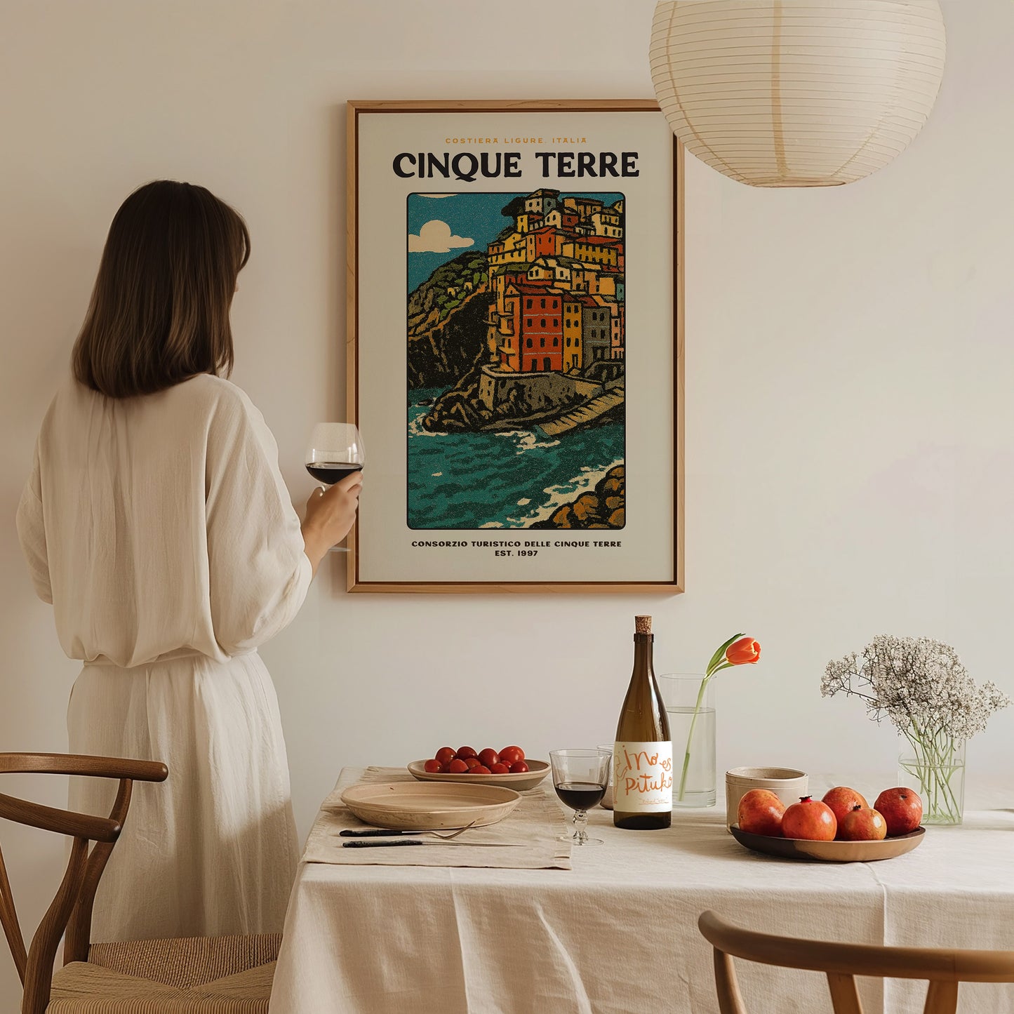 Cinque Terre Vintage Travel Poster | Italian Riviera Coastal Village Wall Art