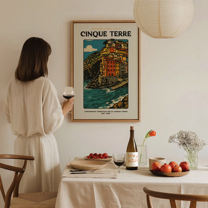 Cinque Terre Vintage Travel Poster | Italian Riviera Coastal Village Wall Art