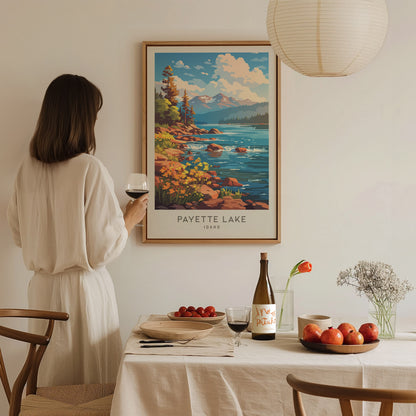 Payette Lake Matte Border Poster | Idaho Travel Wall Art — styled in a modern interior