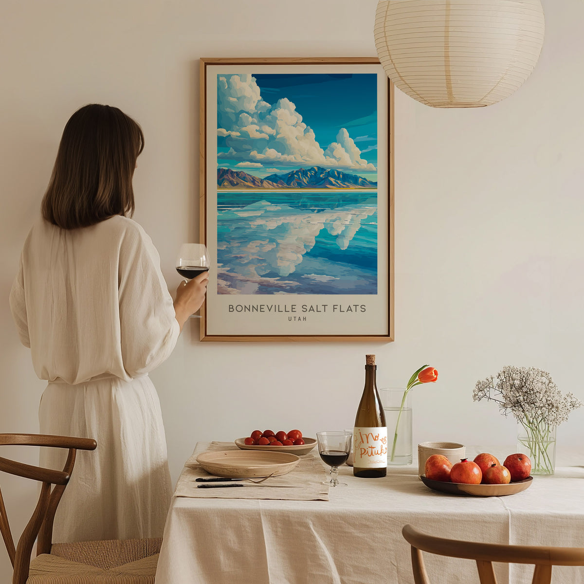 Bonneville Salt Flats Matte Border Poster | Utah Destination Print Travel Wall Art — styled in a modern interior