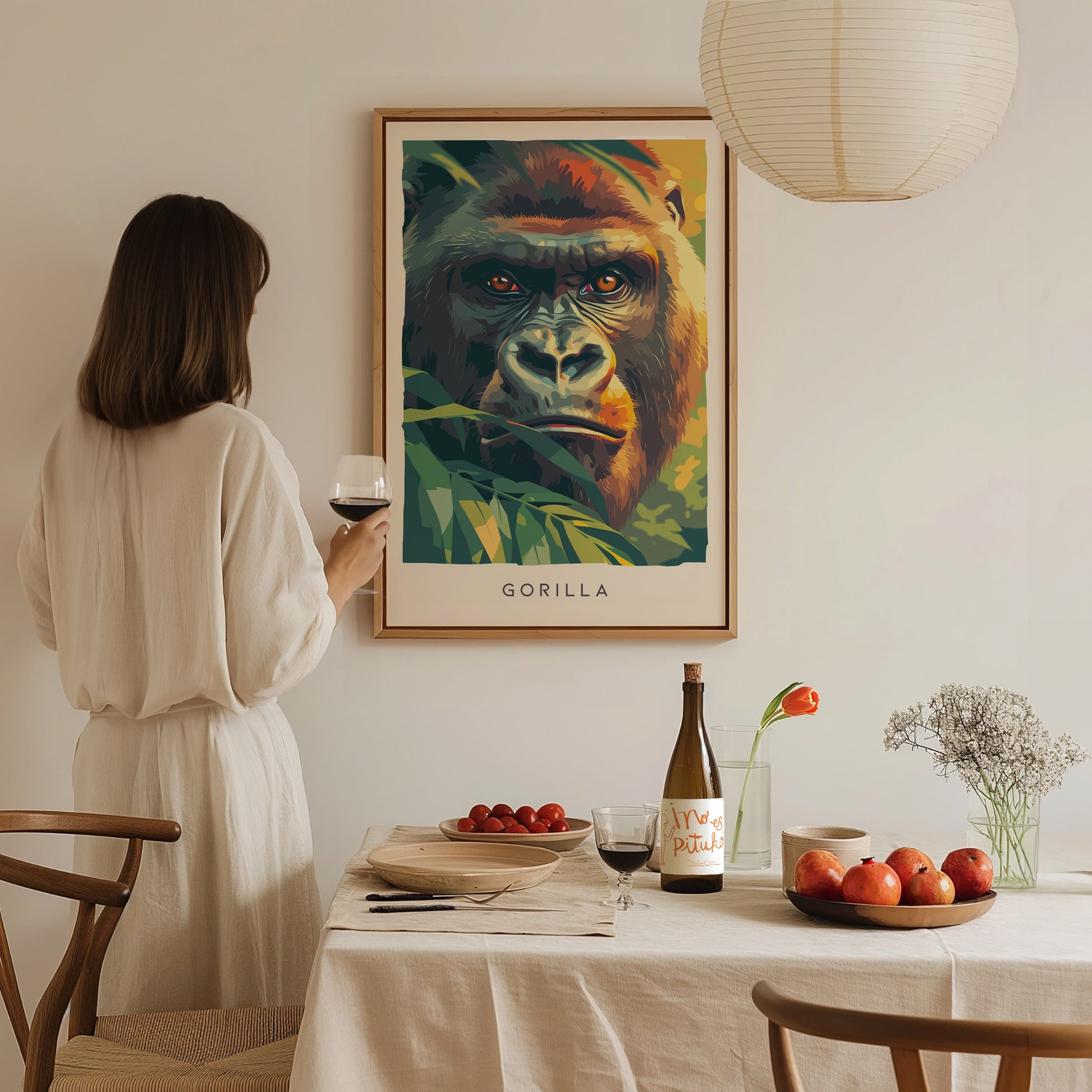 Gorilla, Africa Poster | Majestic Silverback Wildlife Portrait Wall Art — styled in a modern interior