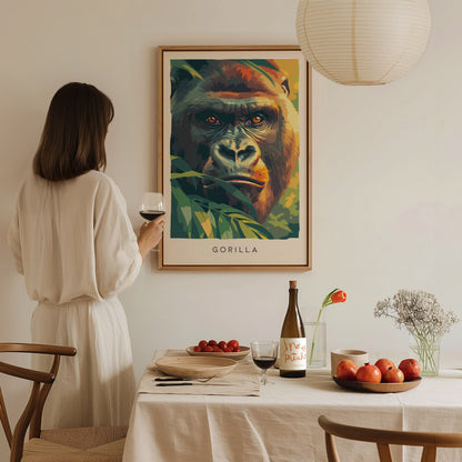 Gorilla, Africa Poster | Majestic Silverback Wildlife Portrait Wall Art — styled in a modern interior