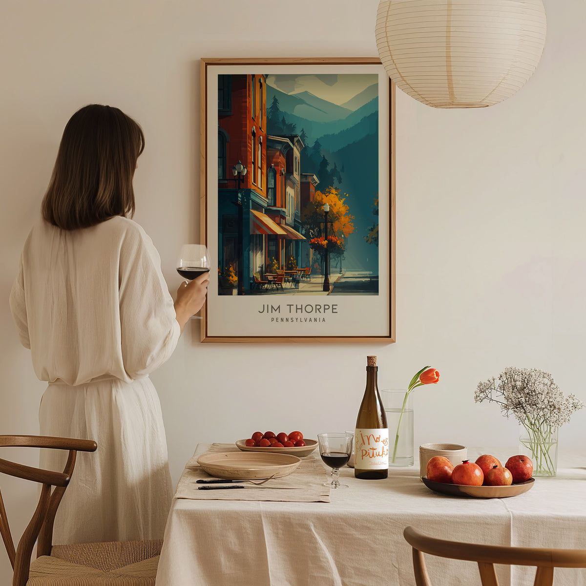 Jim Thorpe Matte Border Poster | Pennsylvania Destination Print Travel Wall Art — styled in a modern interior