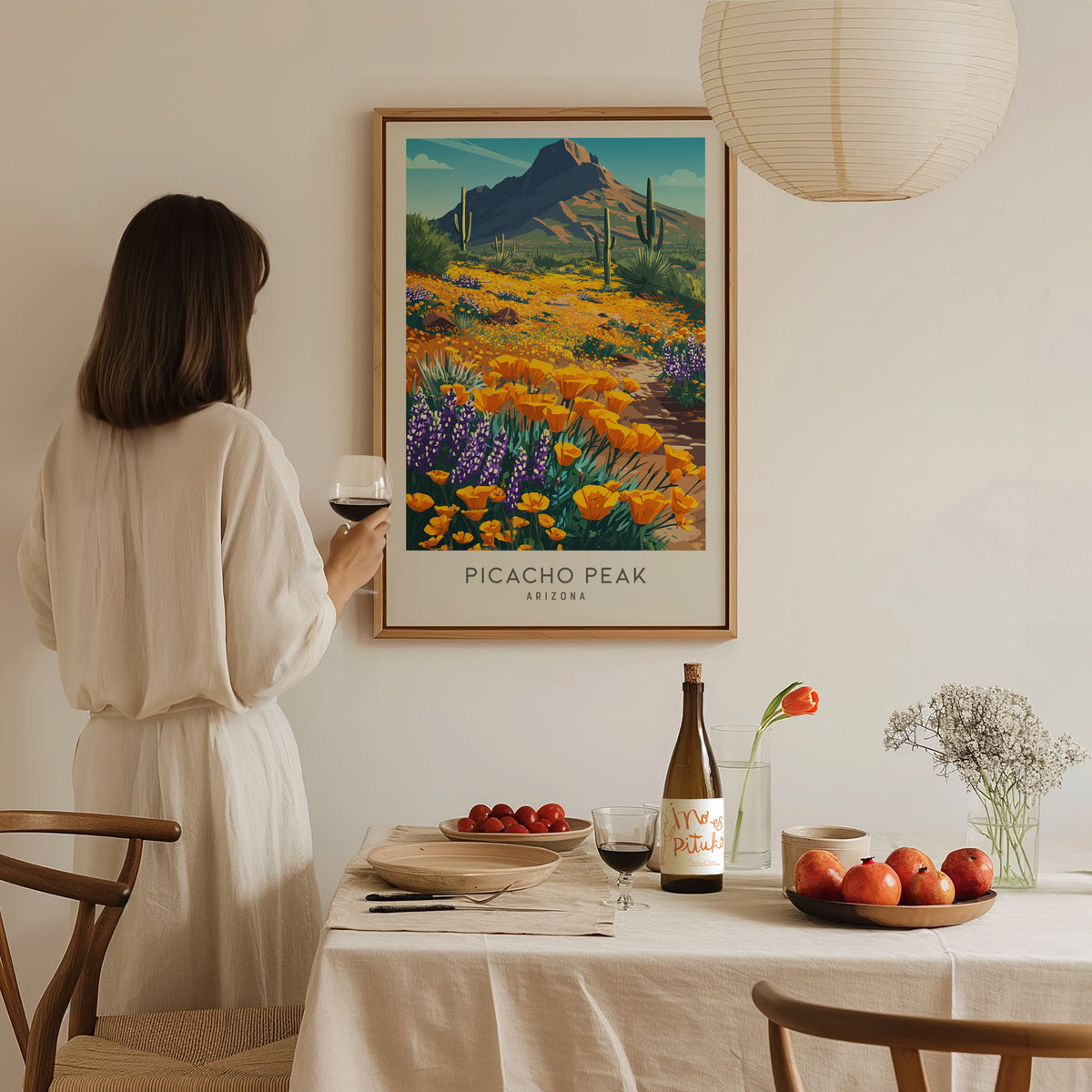 Picacho Peak Matte Border Poster | Arizona Travel Wall Art — styled in a modern interior