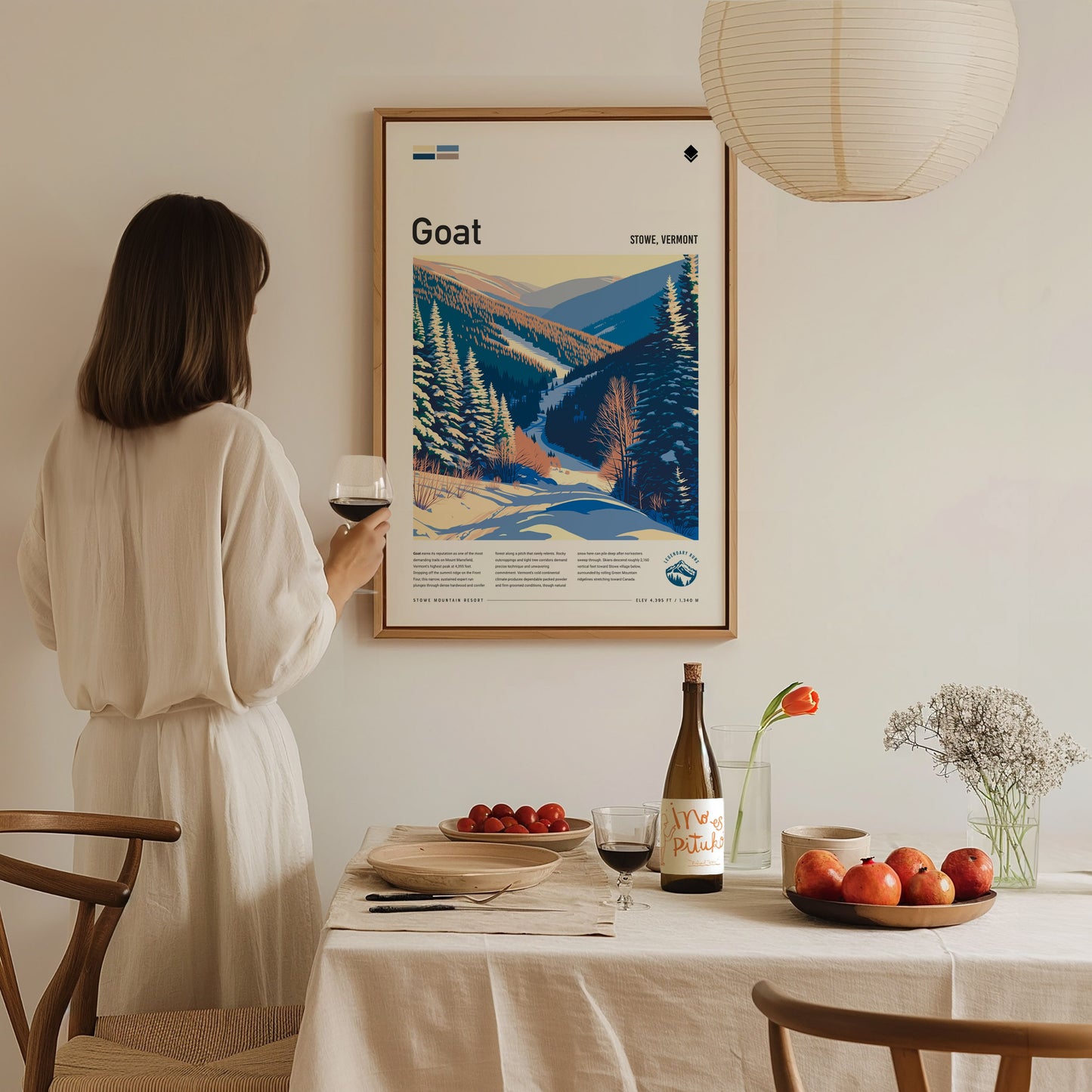 Goat, Stowe Poster | Mountain Goat Ski Trail Wall Art — styled in a modern interior