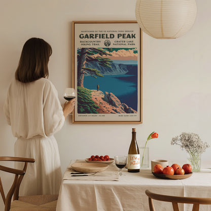 Garfield Peak, Crater Lake National Park Poster | Hiker Gift | Backcountry Trail Wall Art — styled in a modern interior