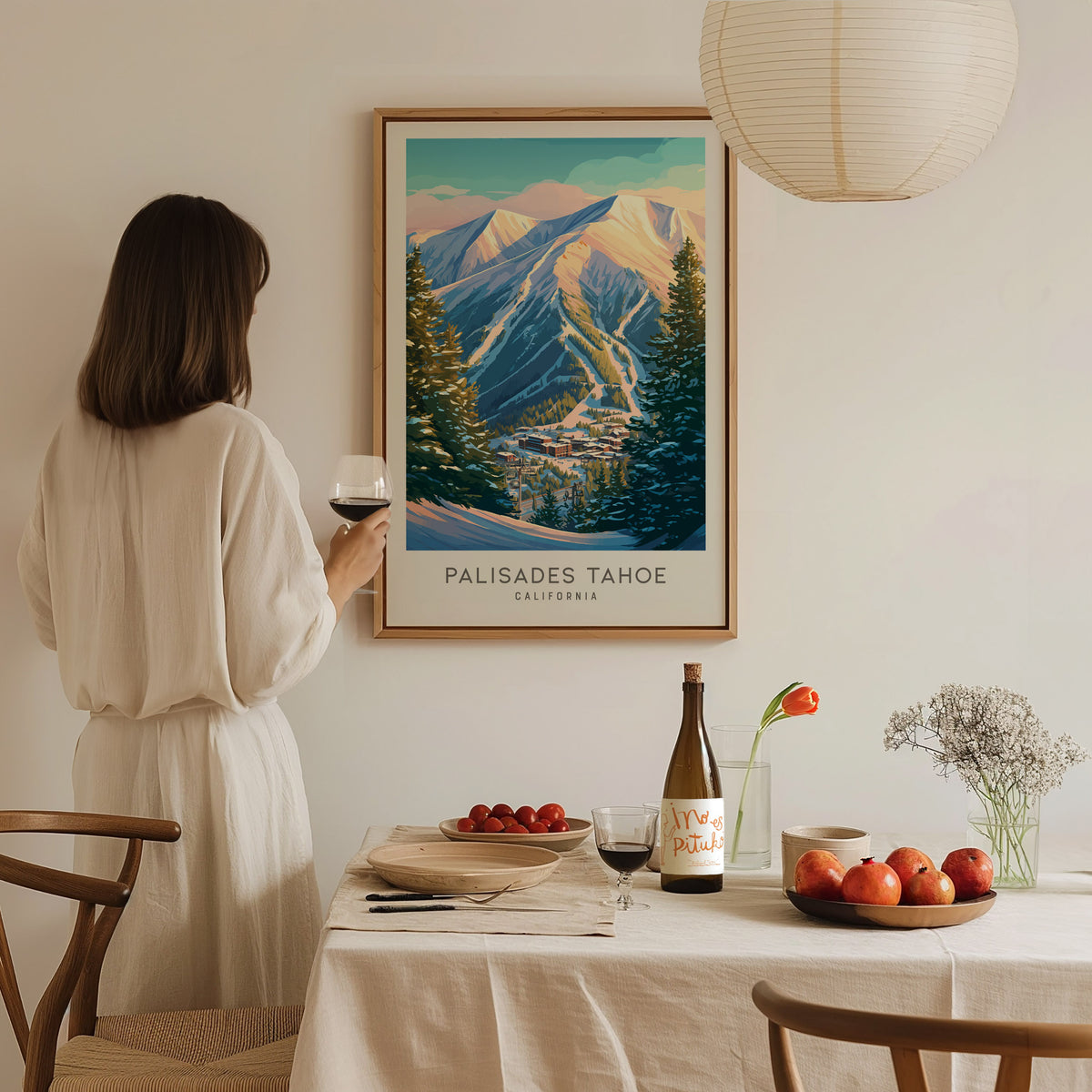 Palisades Tahoe Matte Border Poster | California Destination Print Travel Wall Art — styled in a modern interior
