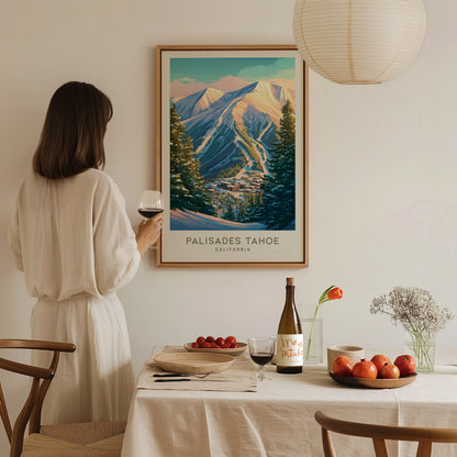 Palisades Tahoe Matte Border Poster | California Destination Print Travel Wall Art — styled in a modern interior