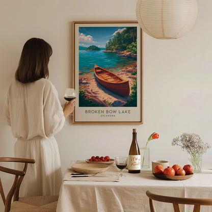 Broken Bow Lake Matte Border Poster | Oklahoma Destination Print Travel Wall Art — styled in a modern interior