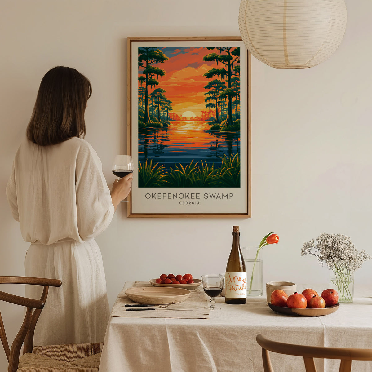 Okefenokee Swamp Matte Border Poster | Georgia Vacation Wall Art Framed or Unframed — styled in a modern interior