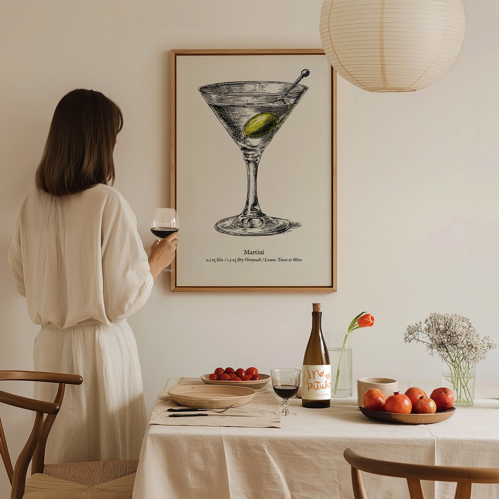 Martini Poster | Vintage Cocktail Scientific Illustration Wall Art — styled in a modern interior