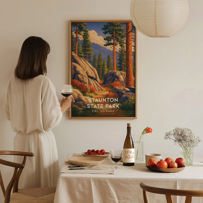 Staunton State Park, Pine, Colorado Poster | Rocky Mountain Trail Adventure Wall Art — styled in a modern interior