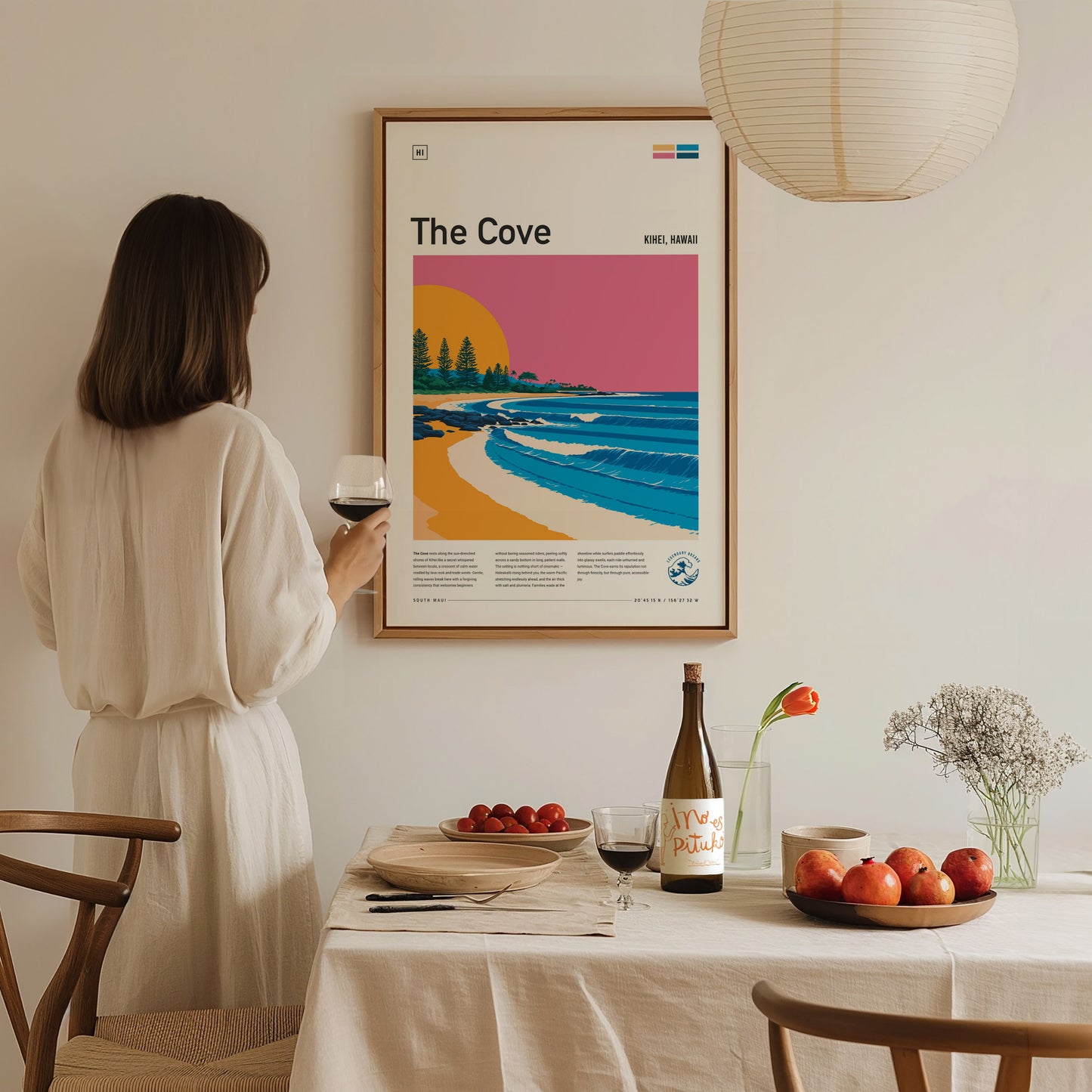 The Cove, Hawaii Poster | Tropical Surf Paradise Cove Wall Art — styled in a modern interior
