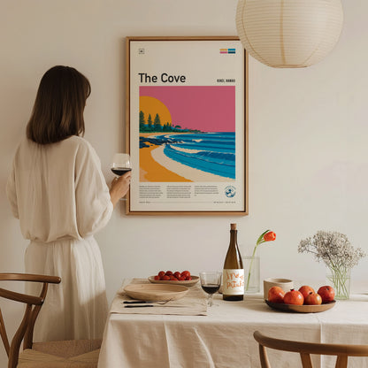 The Cove, Hawaii Poster | Tropical Surf Paradise Cove Wall Art — styled in a modern interior