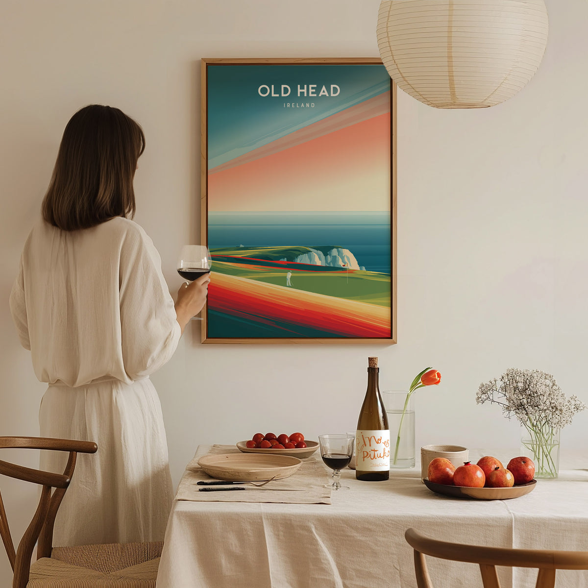 Old Head, Ireland Poster | Dramatic Cliffs & Fairway Golfer Gift Wall Art — styled in a modern interior