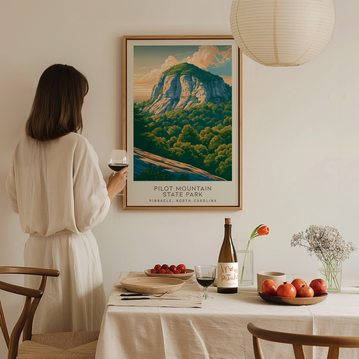 Pilot Mountain State Park Matte Border Poster | Pinnacle, North Carolina Destination Print — styled in a modern interior