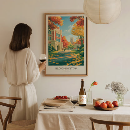 Bloomington Matte Border Poster | Indiana Destination Print Travel Wall Art — styled in a modern interior