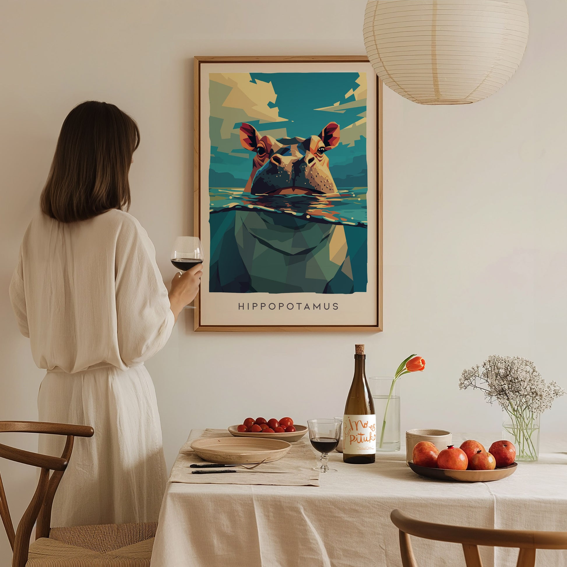 Hippopotamus, Africa Poster | Majestic River Wildlife Wall Art — styled in a modern interior