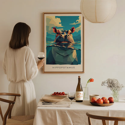 Hippopotamus, Africa Poster | Majestic River Wildlife Wall Art — styled in a modern interior