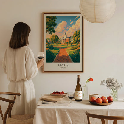 Peoria Matte Border Poster | Illinois Destination Print Travel Wall Art — styled in a modern interior