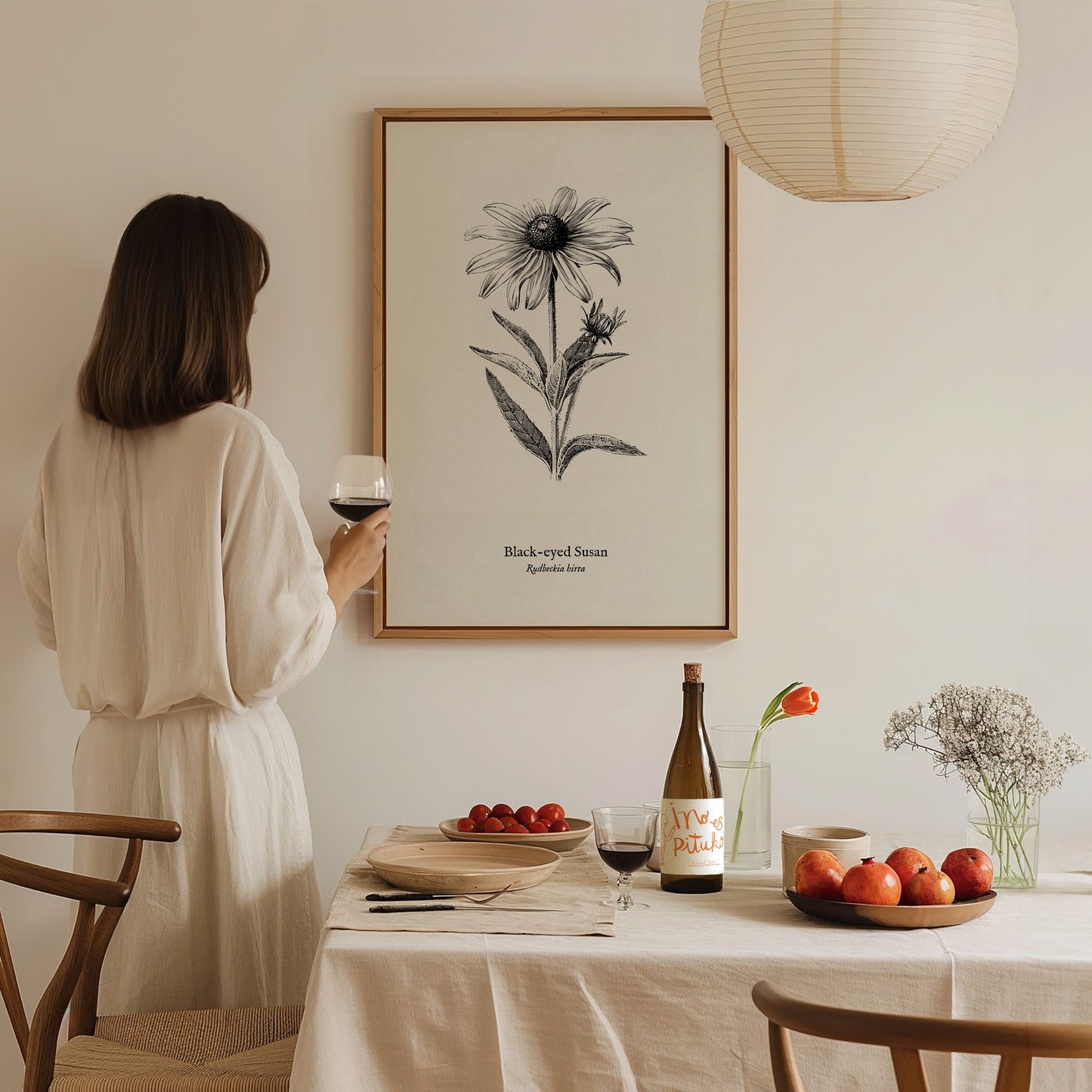 Black-eyed Susan Poster | Vintage Rudbeckia hirta Botanical Illustration Wall Art — styled in a modern interior