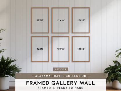 Alabama Travel Collection | Gallery Wall Set of 6 | Framed Wall Decor | Pen & Ink