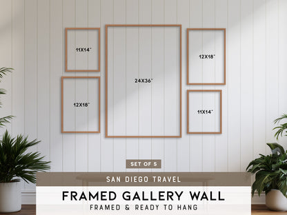 San Diego Gallery Wall | Cardiff, Coronado Bridge & Balboa Park | Set of 5 Framed Prints