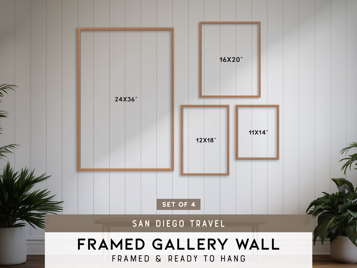 San Diego Gallery Wall | Carlsbad, Cardiff & Coronado Bridge | Set of 4 Framed Prints
