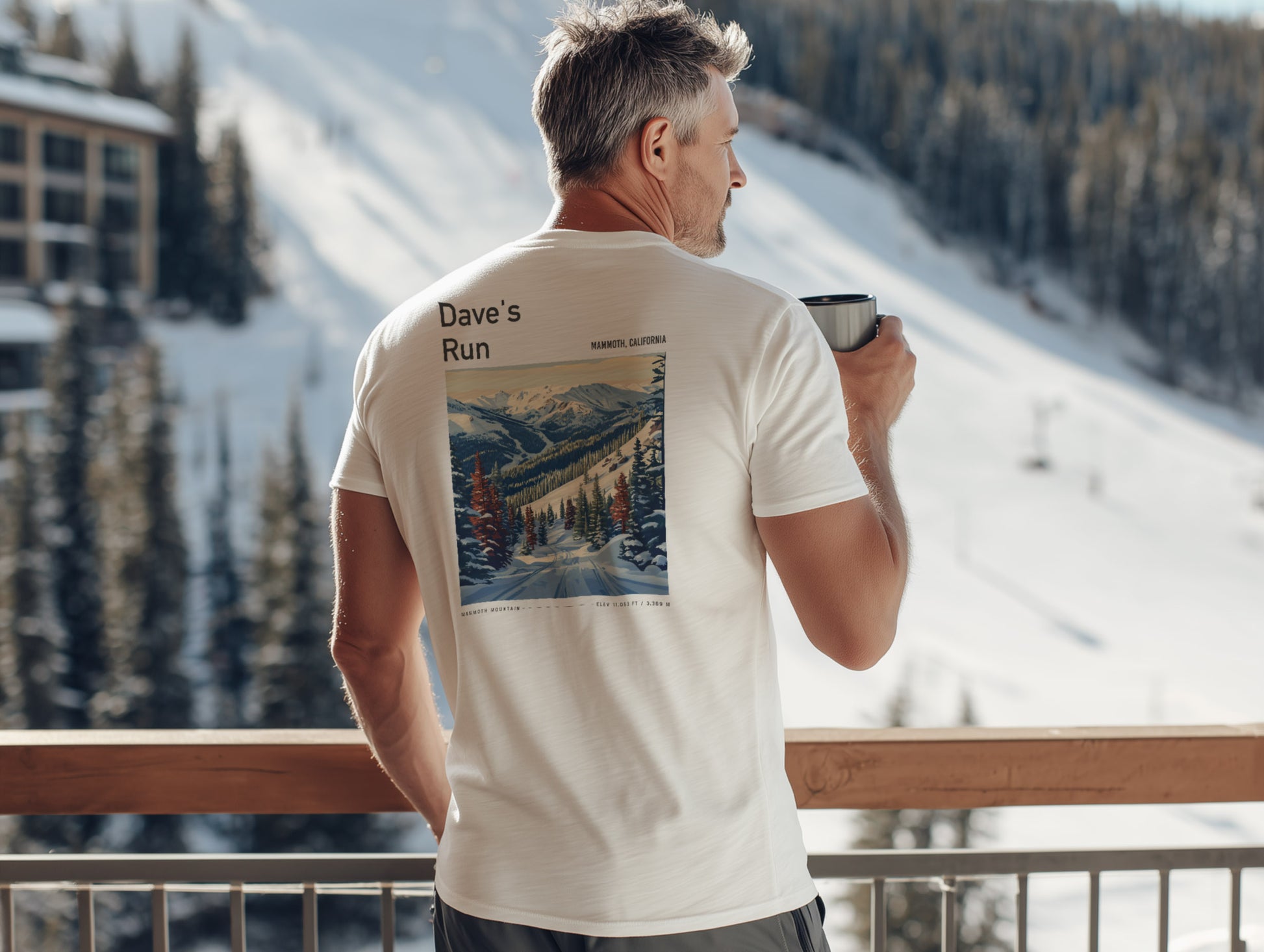 Dave's Run Ski T-Shirt | Mammoth Mountain Art Tee — design printed on the back of the t-shirt