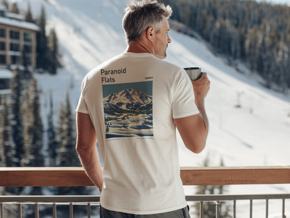 Paranoid Flats Ski T-Shirt | Mammoth Mountain Art Tee — design printed on the back of the t-shirt