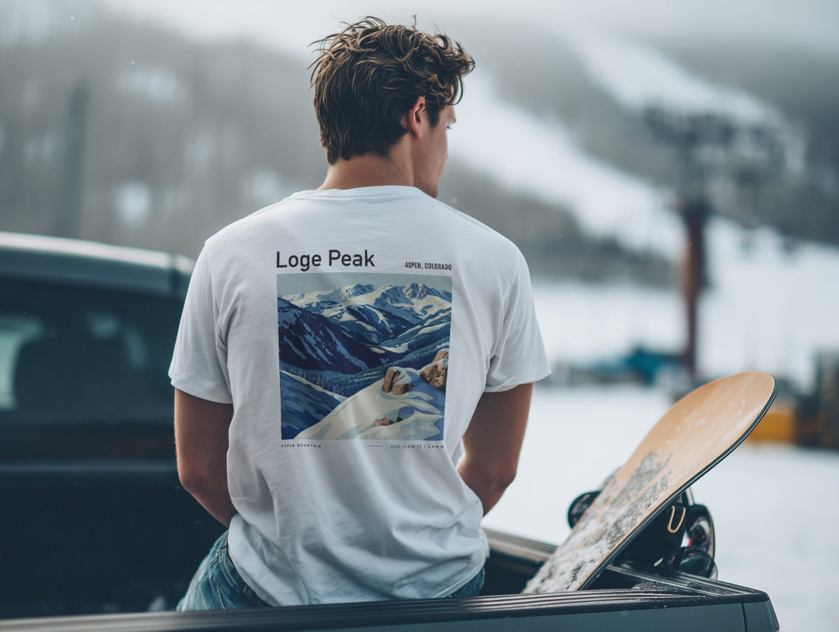 Loge Peak Ski T-Shirt | Aspen Mountain Art Tee — design printed on the back of the t-shirt
