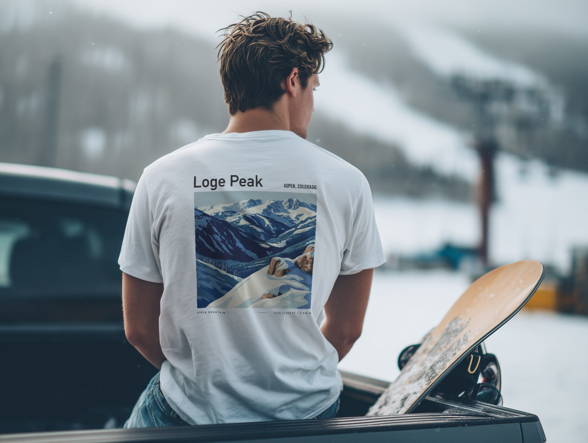 Loge Peak Ski T-Shirt | Aspen Mountain Art Tee — design printed on the back of the t-shirt