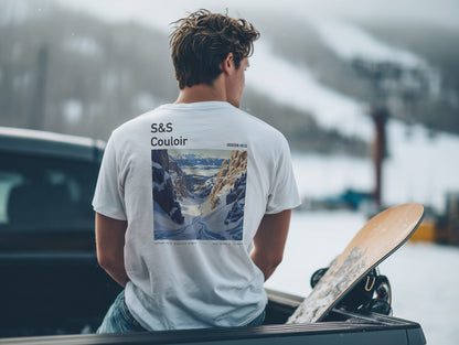 S&S Couloir Ski T-Shirt | Jackson Hole Mountain Art Tee — design printed on the back of the t-shirt