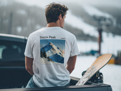 Storm Peak Steamboat Ski T-Shirt | Colorado Mountain Art Tee — design printed on the back of the t-shirt