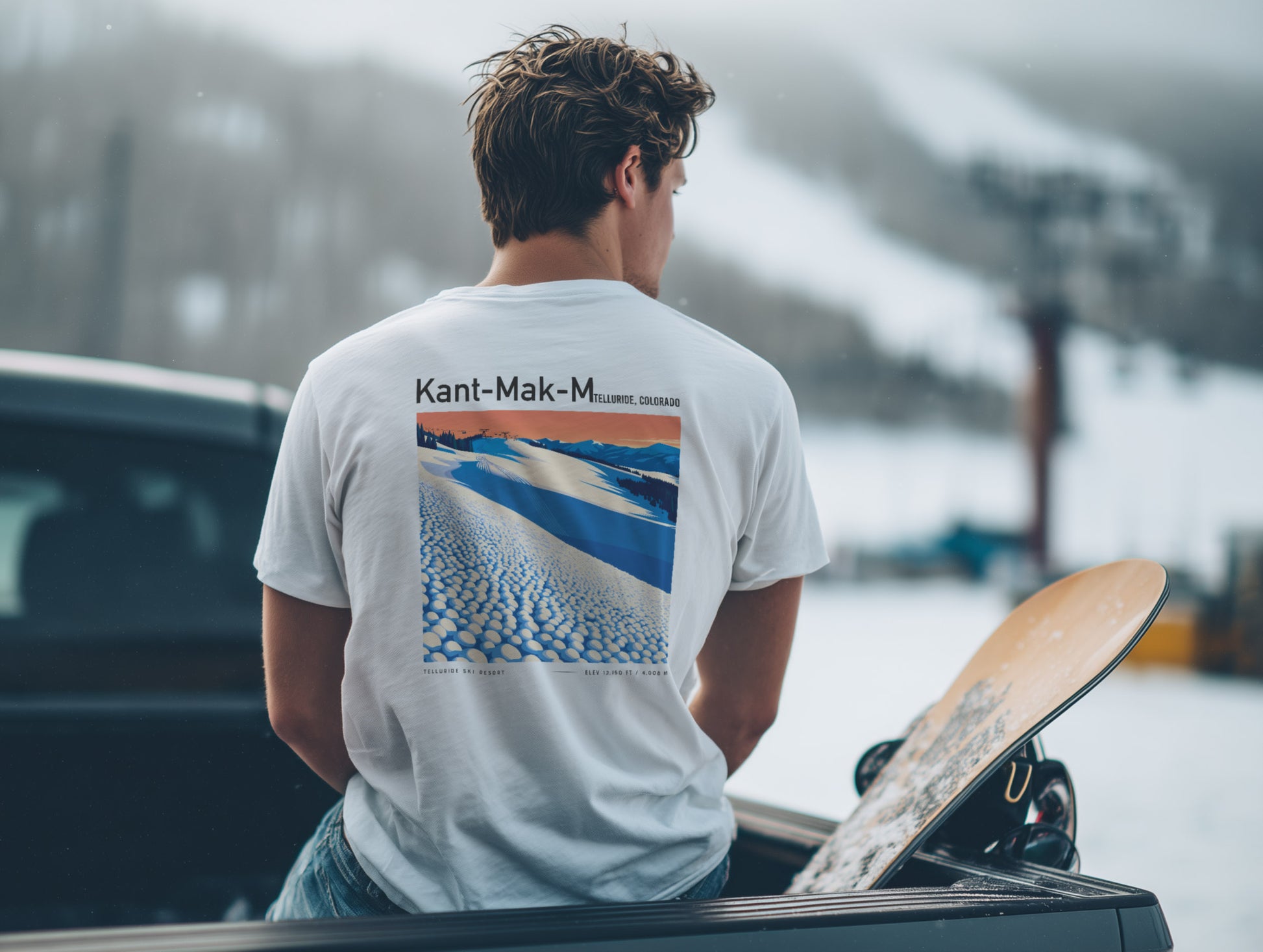 Kant-Mak-M Ski T-Shirt | Telluride Mountain Art Tee — design printed on the back of the t-shirt