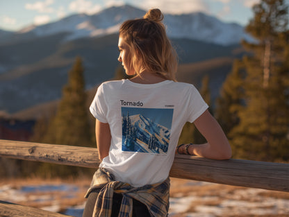 Tornado Steamboat Ski T-Shirt | Steamboat Springs Mountain Art Tee — design printed on the back of the t-shirt
