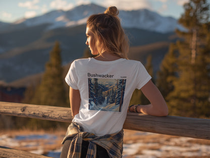 Bushwacker Ski T-Shirt | Telluride Mountain Art Tee — design printed on the back of the t-shirt