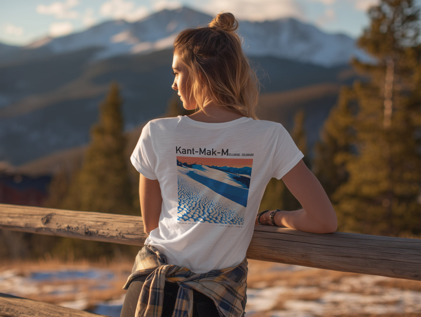 Kant-Mak-M Ski T-Shirt | Telluride Mountain Art Tee — design printed on the back of the t-shirt