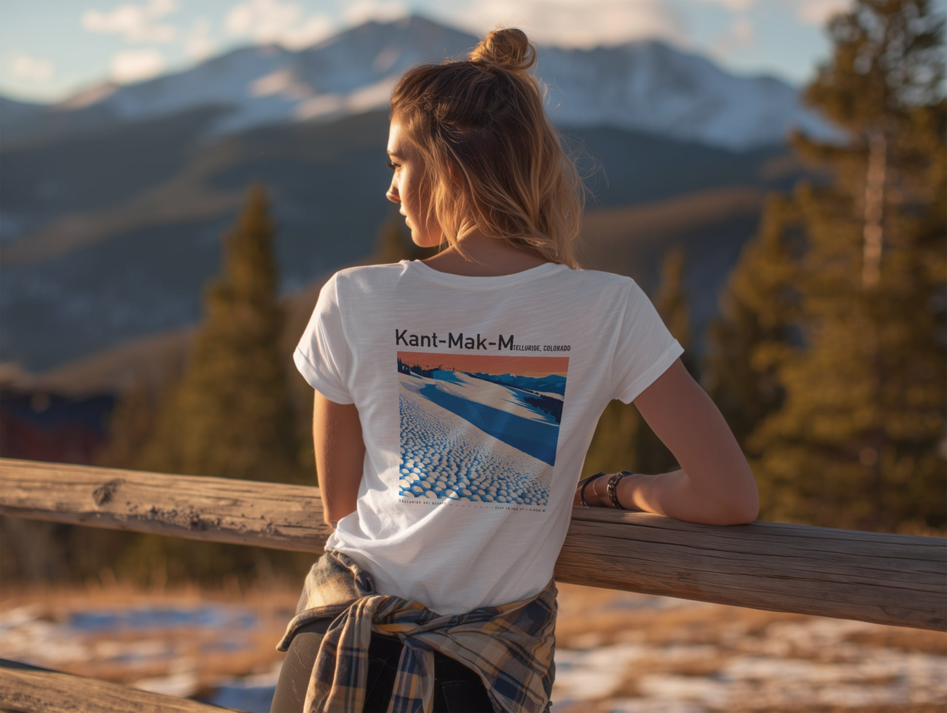 Kant-Mak-M Ski T-Shirt | Telluride Mountain Art Tee — design printed on the back of the t-shirt