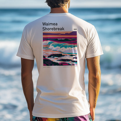 Waimea Shorebreak Surf T-Shirt | Raw Power, Big Wave Art — design printed on the back of the t-shirt
