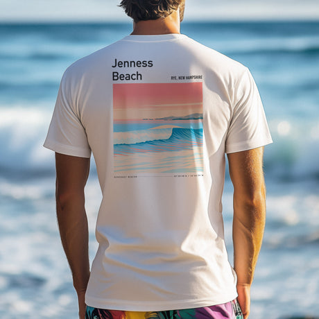 Jenness Beach Surf T-Shirt | New Hampshire Coastal Wave Tee — design printed on the back of the t-shirt