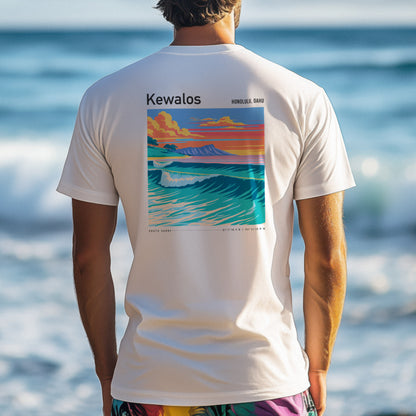 Kewalos Surf T-Shirt | Honolulu Break Wave Art Tee — design printed on the back of the t-shirt