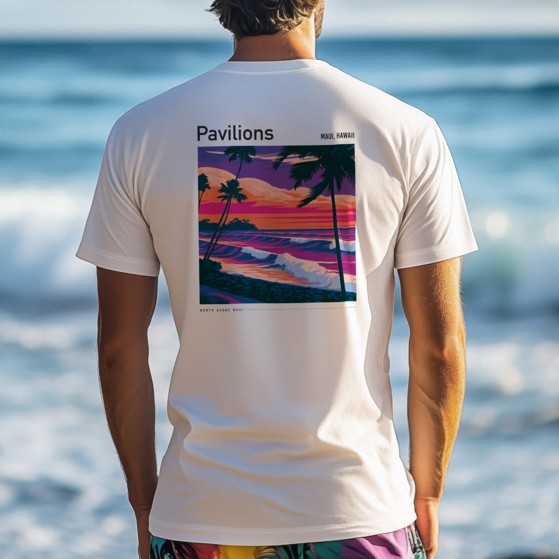 Pavilions Surf T-Shirt | Hawaii Wave Art Tee — design printed on the back of the t-shirt