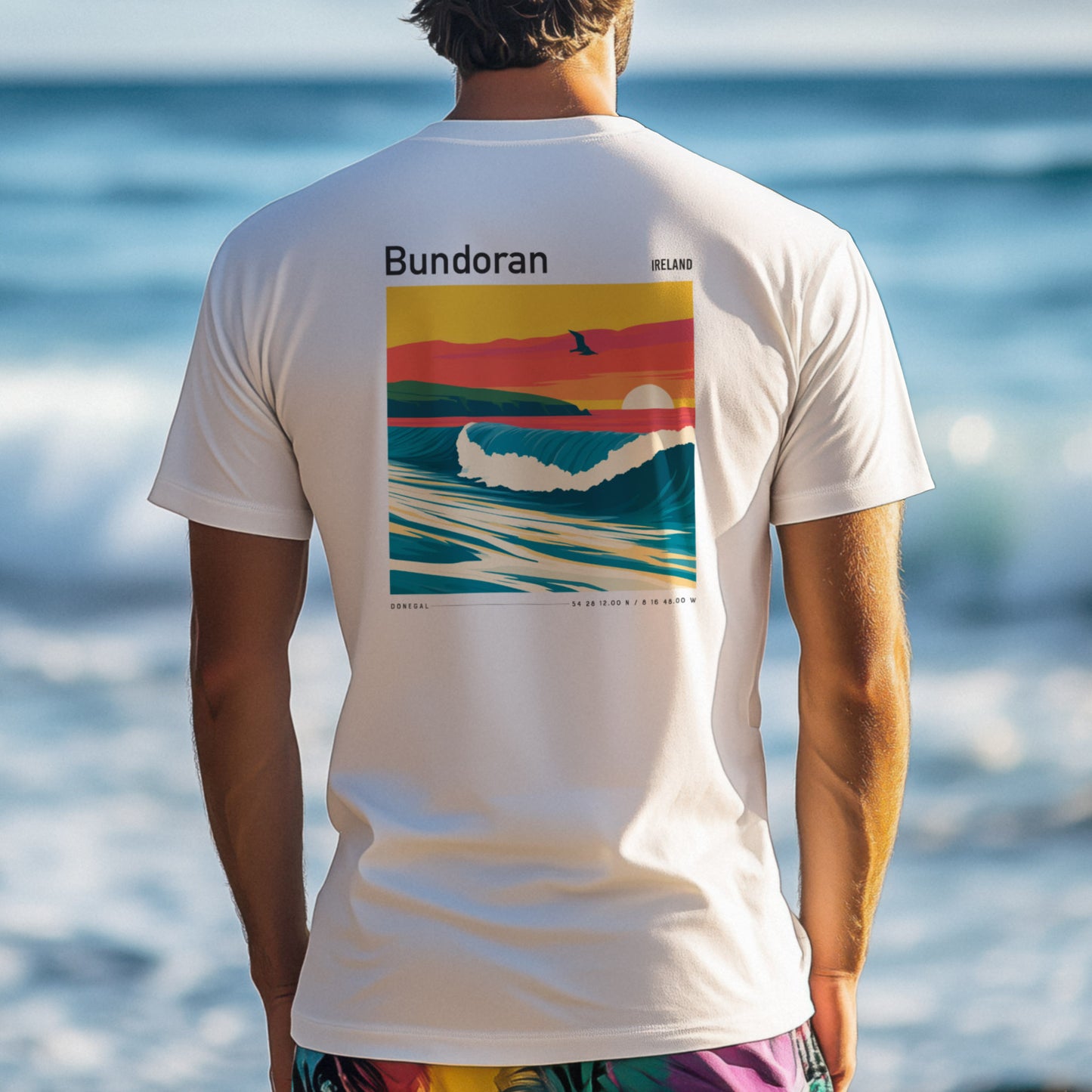 Bundoran Surf T-Shirt | Wild Atlantic Wave Art Tee — design printed on the back of the t-shirt