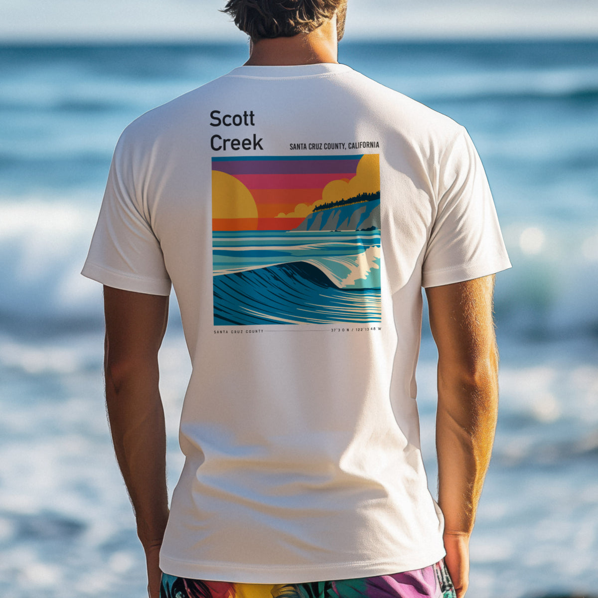 Scott Creek Surf T-Shirt | Central Coast Wave Art Tee — design printed on the back of the t-shirt